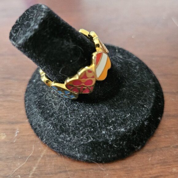 Coach Poppy Enamel Multi Colored Heart Signature Ring Size 7 - Picture 3 of 5